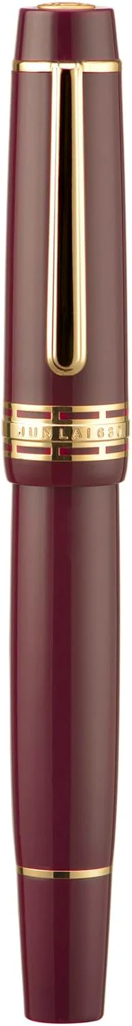 Wing Sung Junlai 630 Acrylic Fountain Pen – #8 Fine Nib, Piston Filling System, Flat Top Design, Blue-Green / Maroon / Piano Black (Fence Ink Tank, Gold Trim) - Image 6