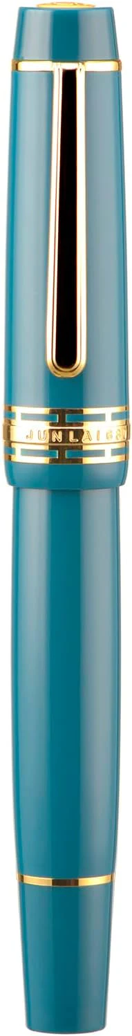 Wing Sung Junlai 630 Acrylic Fountain Pen – #8 Fine Nib, Piston Filling System, Flat Top Design, Blue-Green / Maroon / Piano Black (Fence Ink Tank, Gold Trim) - Image 7