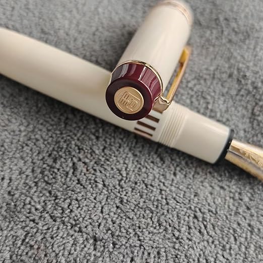 Wing Sung Junlai 630 Flat Top Acrylic Fountain Pen, Gold Trim, Piston Filling System ,Ivory White - Image 3