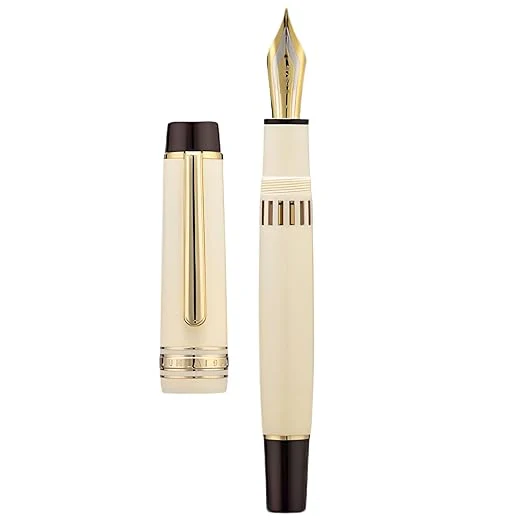 Wing Sung Junlai 630 Flat Top Acrylic Fountain Pen, Gold Trim, Piston Filling System ,Ivory White - Image 4