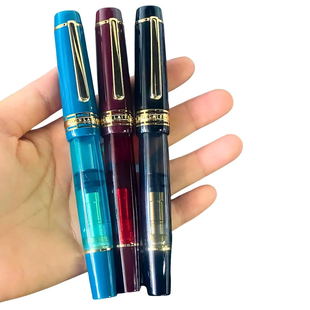 Wingsung 630 Piston Fountain Pen – Flat Top Transparent Barrel, #8 Iridium Fine Nib Resin Pen (Black, Sky Blue, Red) - Image 4