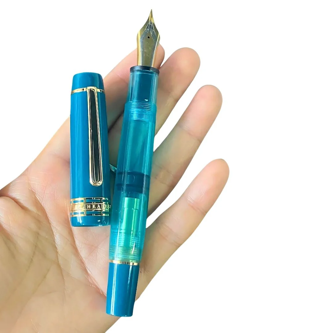 Wingsung 630 Piston Fountain Pen – Flat Top Transparent Barrel, #8 Iridium Fine Nib Resin Pen (Black, Sky Blue, Red) - Image 6