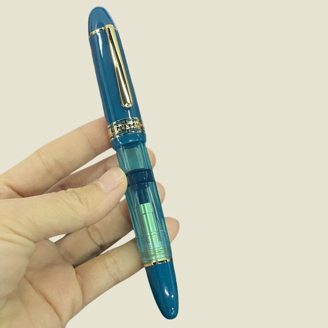 Wingsung 630 Piston Fountain Pen – Transparent Resin Barrel, #8 Fine Iridium Nib (Blue) - Image 2