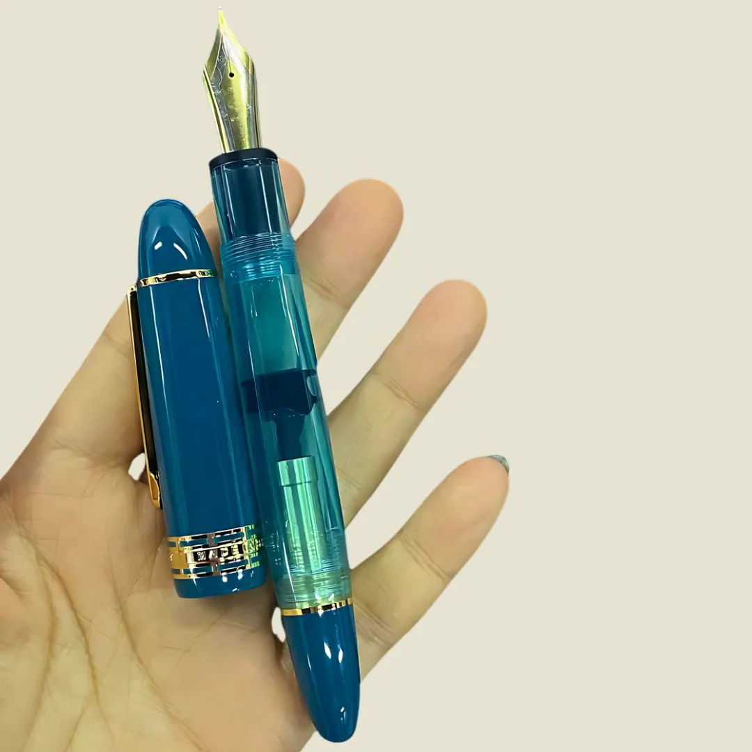 Wingsung 630 Piston Fountain Pen – Transparent Resin Barrel, #8 Fine Iridium Nib (Blue) - Image 3