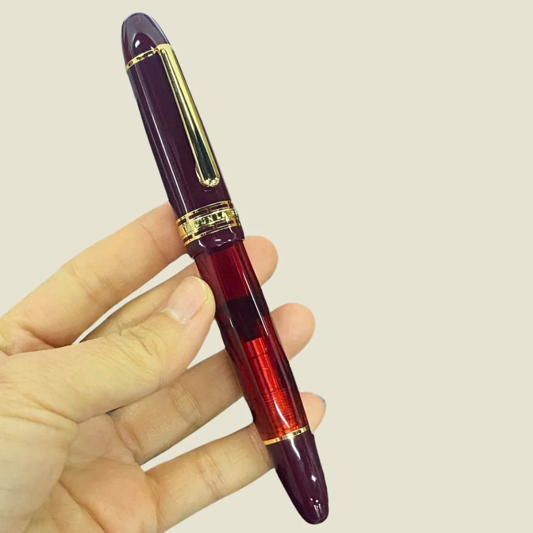 Wingsung 630 Piston Fountain Pen – Transparent Resin Barrel, #8 Fine Iridium Nib (Red) - Image 2