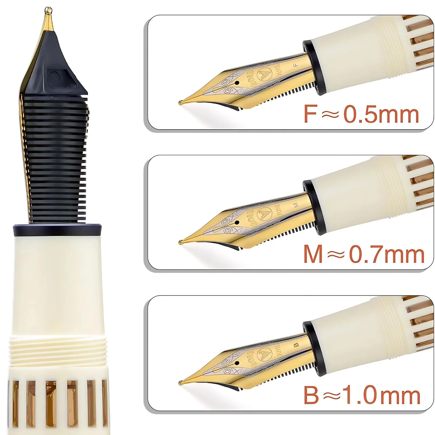 WingSung Junlai 930 Acrylic Fountain Pen – Flat Top Design with Piston Filling System, Size #9 Iridium Nib in Fine, Medium & Broad – Ivory White Body with Gold Trim (No Ink) - Image 6