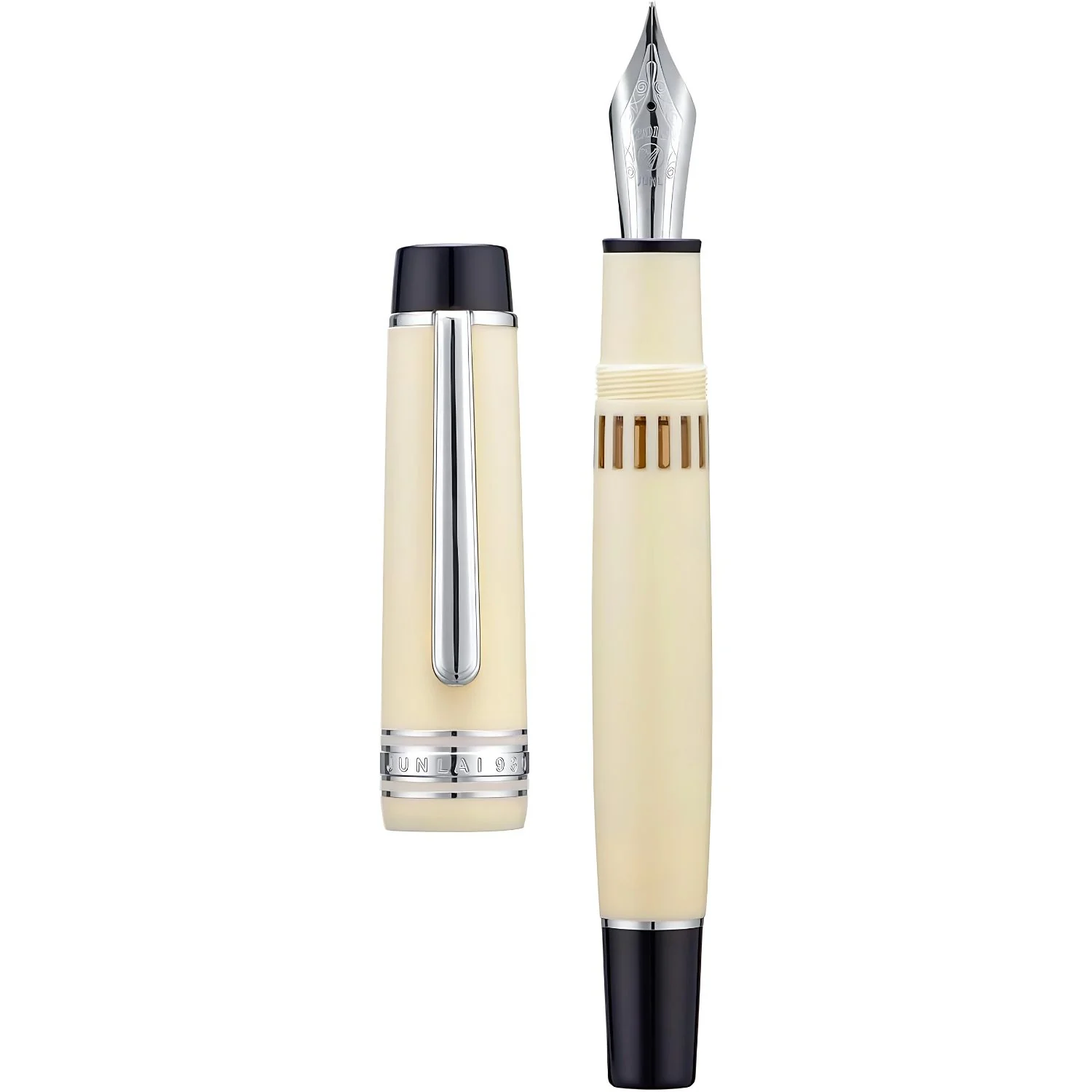 WingSung Junlai 930 Acrylic Fountain Pen – Flat Top Design with Piston Filling System, Size #9 Iridium Nib in Fine, Medium & Broad – Ivory White Fence Ink Tank with Silver Trim (No Ink) - Image 11