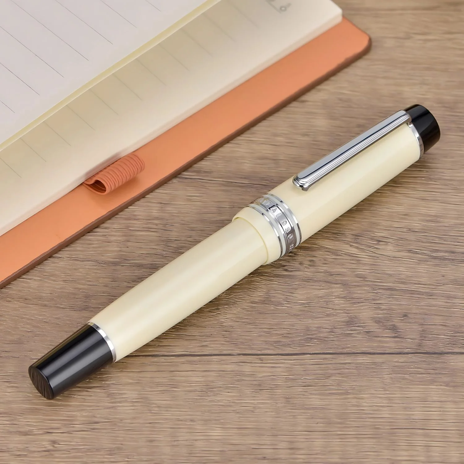 WingSung Junlai 930 Acrylic Fountain Pen – Flat Top Design with Piston Filling System, Size #9 Iridium Nib in Fine, Medium & Broad – Ivory White Fence Ink Tank with Silver Trim (No Ink) - Image 2