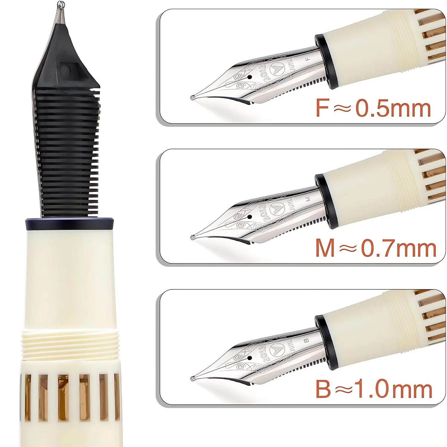 WingSung Junlai 930 Acrylic Fountain Pen – Flat Top Design with Piston Filling System, Size #9 Iridium Nib in Fine, Medium & Broad – Ivory White Fence Ink Tank with Silver Trim (No Ink) - Image 6