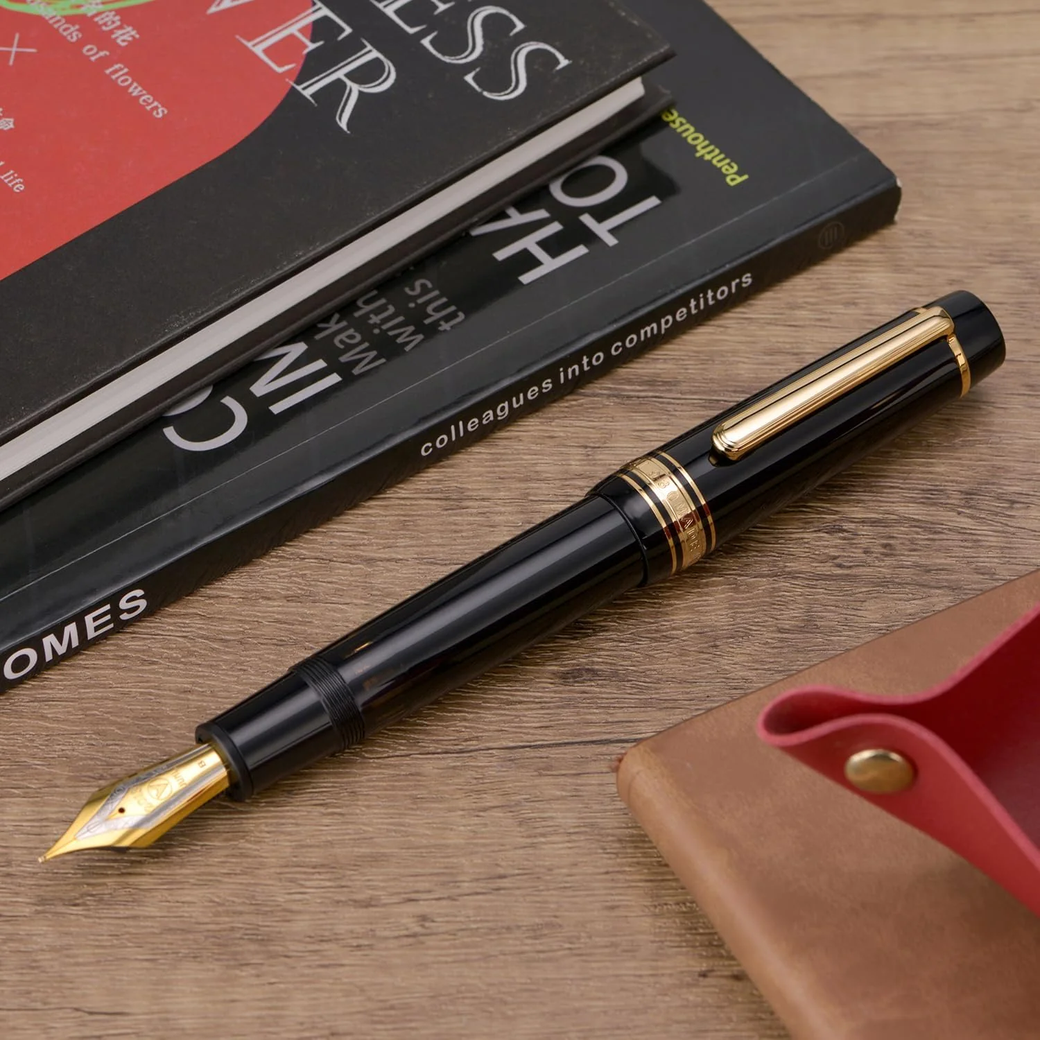 WingSung Junlai 930 Acrylic Fountain Pen – Flat Top Design with Piston Filling System, Size #9 Iridium Nib in Fine, Medium & Broad – Piano Black Fence Ink Tank with Gold Trim (No Ink) - Image 2