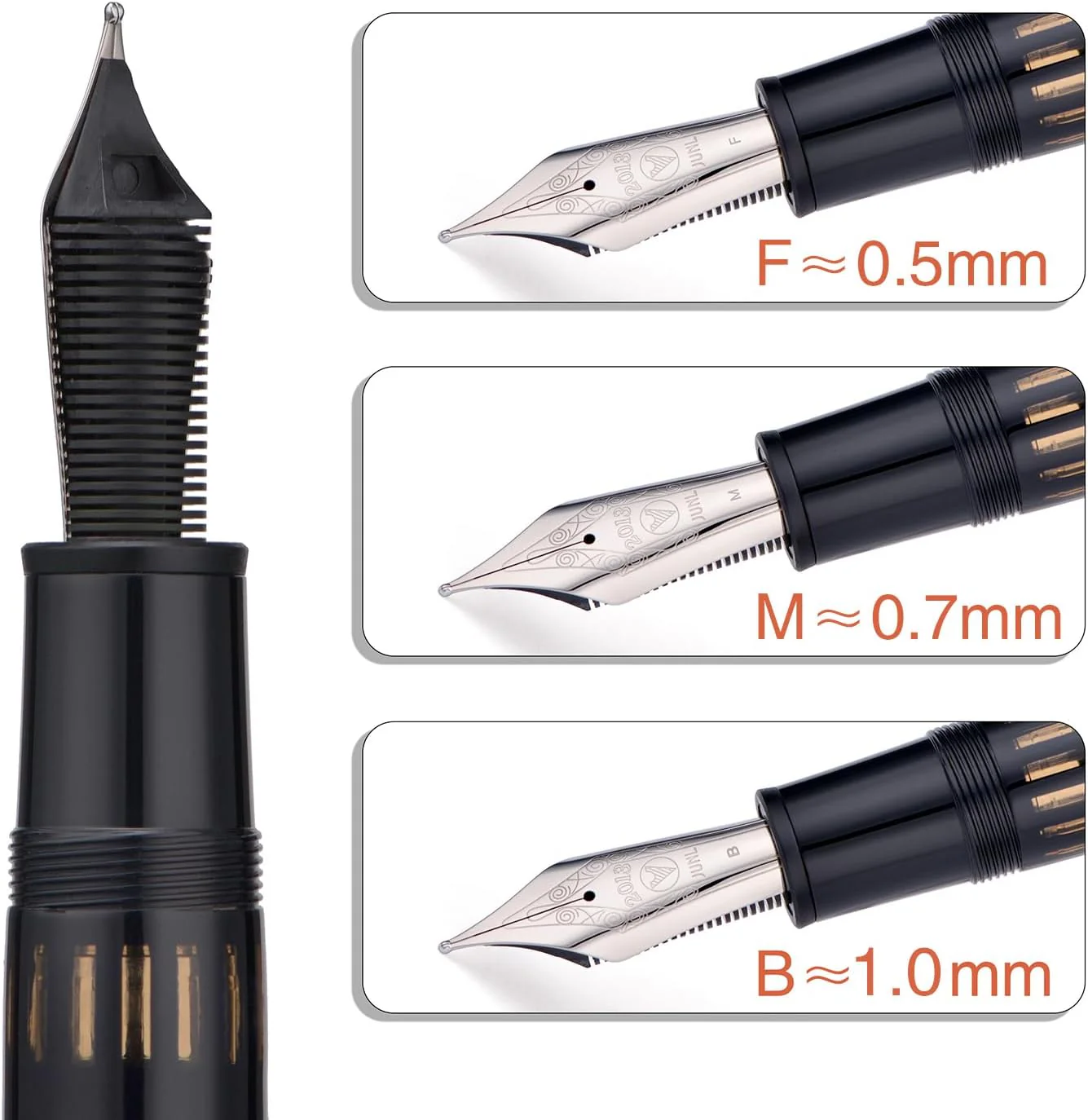 WingSung Junlai 930 Acrylic Fountain Pen – Flat Top Design with Piston Filling System, Size #9 Iridium Nib in Fine, Medium & Broad – Piano Black Fence Ink Tank with Silver Trim (No Ink) - Image 5