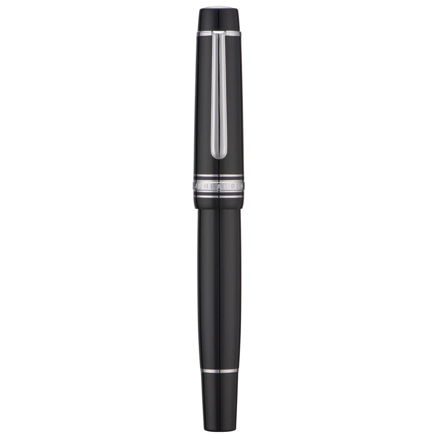 WingSung Junlai 930 Acrylic Fountain Pen – Flat Top Design with Piston Filling System, Size #9 Iridium Nib in Fine, Medium & Broad – Piano Black Fence Ink Tank with Silver Trim (No Ink) - Image 7