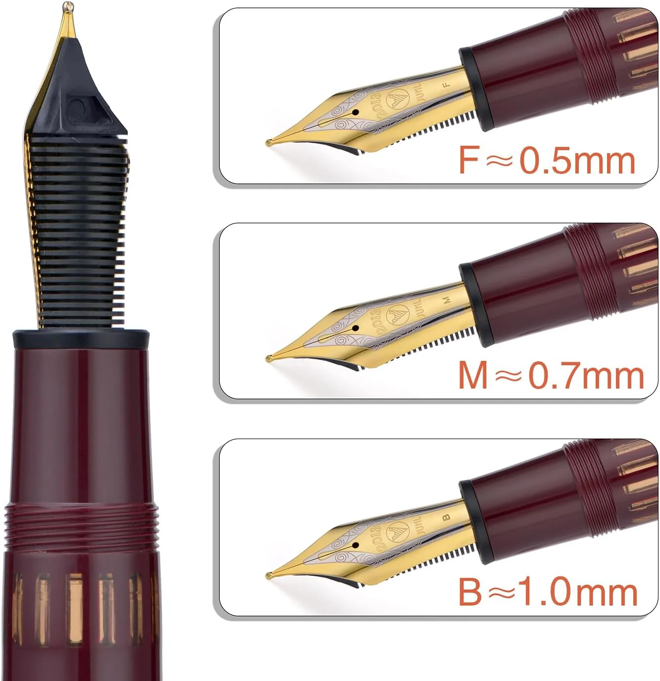 WingSung Junlai 930 Acrylic Fountain Pen – Flat Top Design with Piston Filling System, Size #9 Iridium Nib in Fine, Medium & Broad – Wine Red Fence Ink Tank with Gold Trim (No Ink) - Image 5