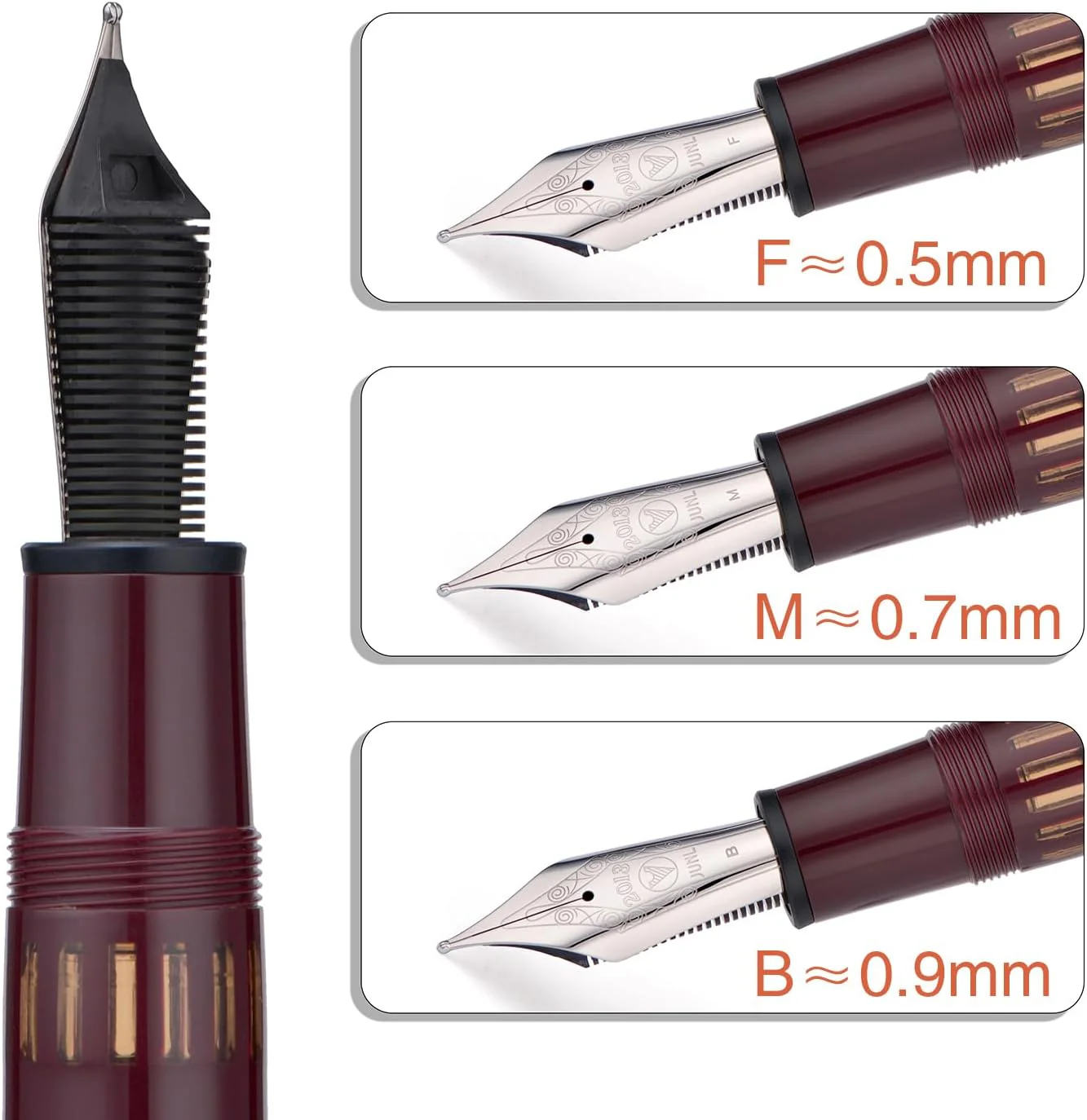 WingSung Junlai 930 Acrylic Fountain Pen – Flat Top Design with Piston Filling System, Size #9 Iridium Nib in Fine, Medium & Broad – Wine Red Fence Ink Tank with Silver Trim (No Ink) - Image 6
