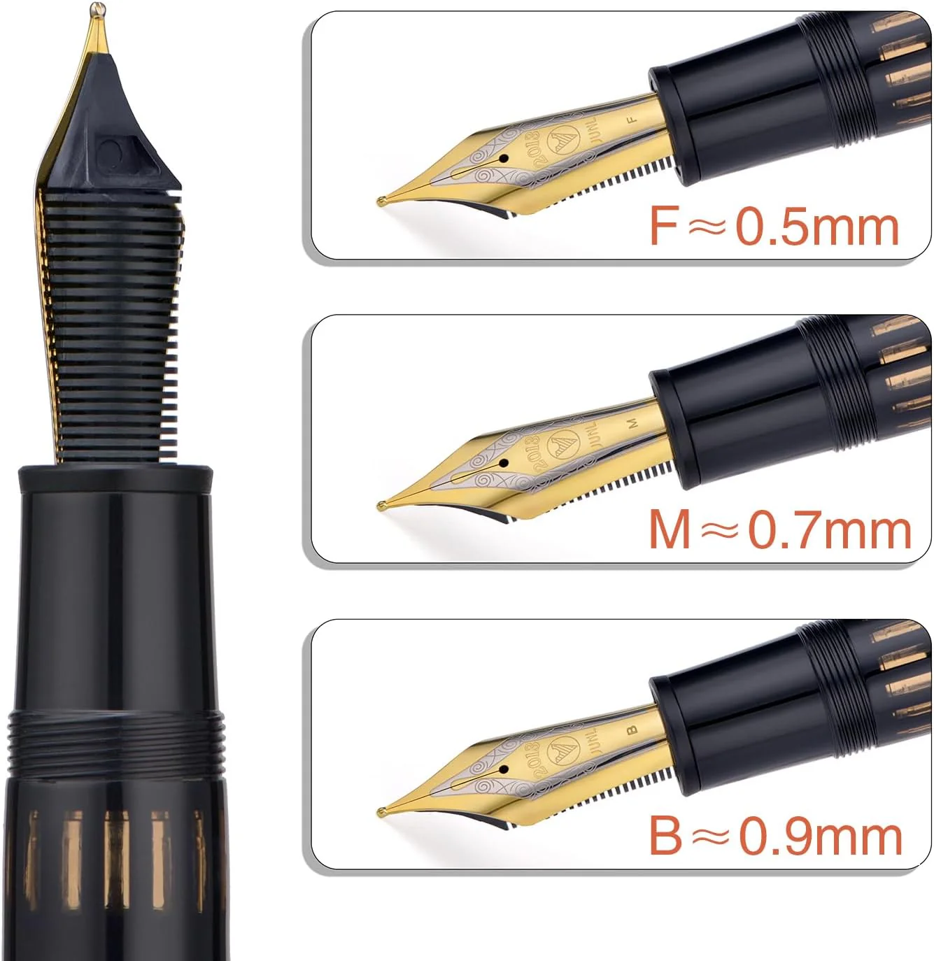 WingSung Junlai 930 Round Top Acrylic Fountain Pen – Broad #9 Nib, Gold Trim, Piston Filling System, Smooth Writing Pen - Image 11