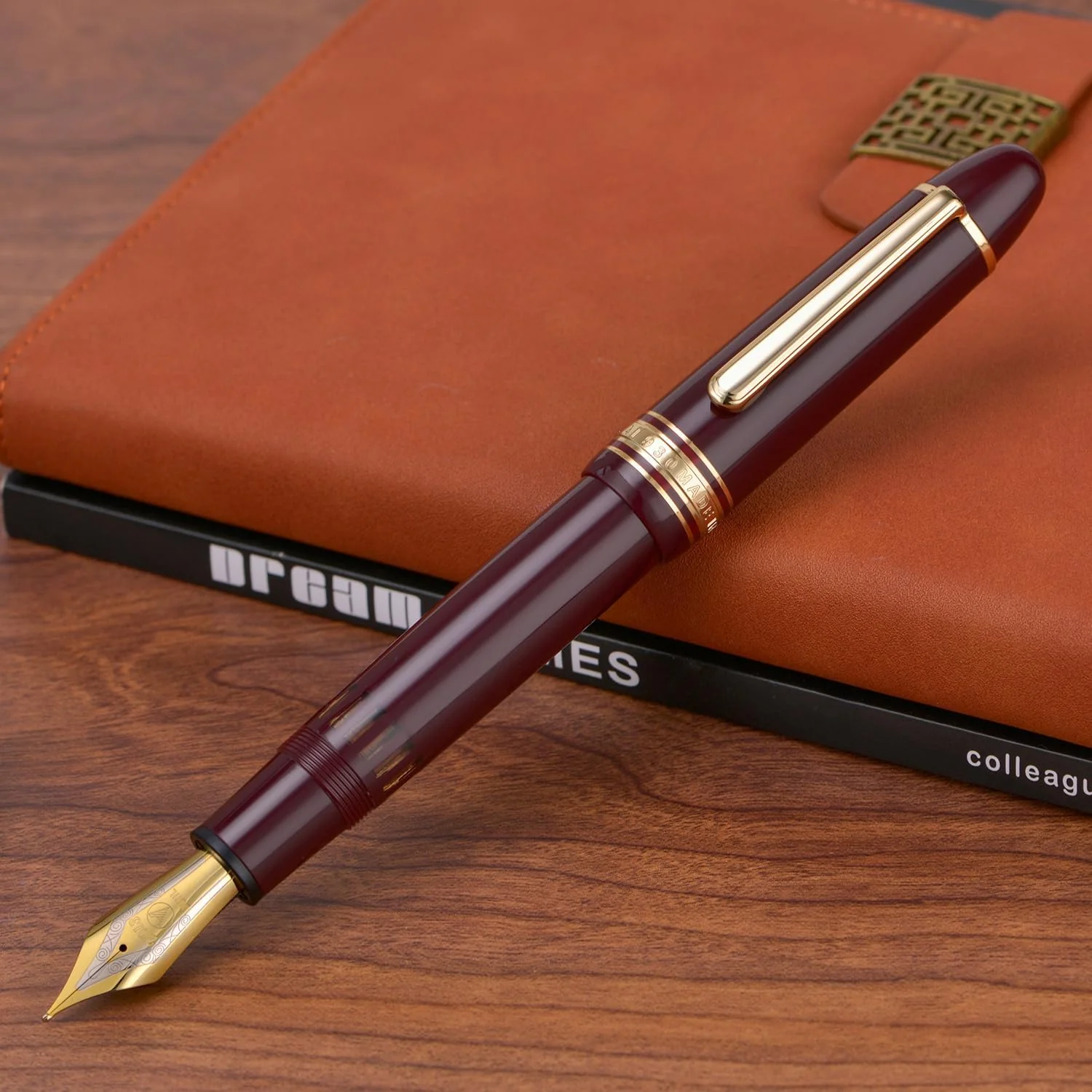 WingSung Junlai 930 Round Top Acrylic Fountain Pen – Broad #9 Nib, Gold Trim, Piston Filling System, Smooth Writing Pen - Image 5
